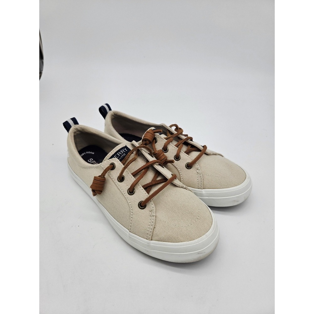 Sperry Women's Crest Vibe Beige Lace Up Sneaker Size 6.5 W GREAT cond.